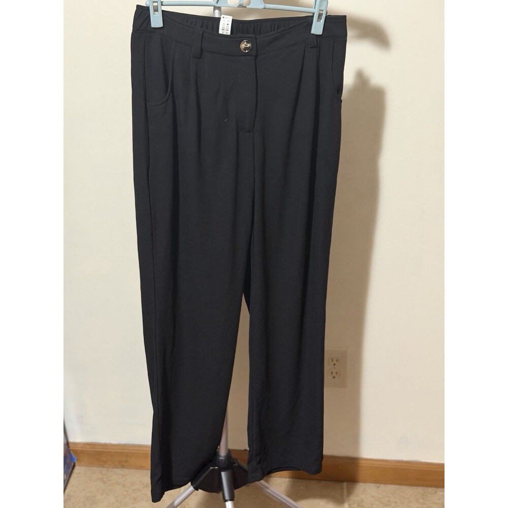 Halara Black Pleated Straight Leg Pants Women's Elastic Waist